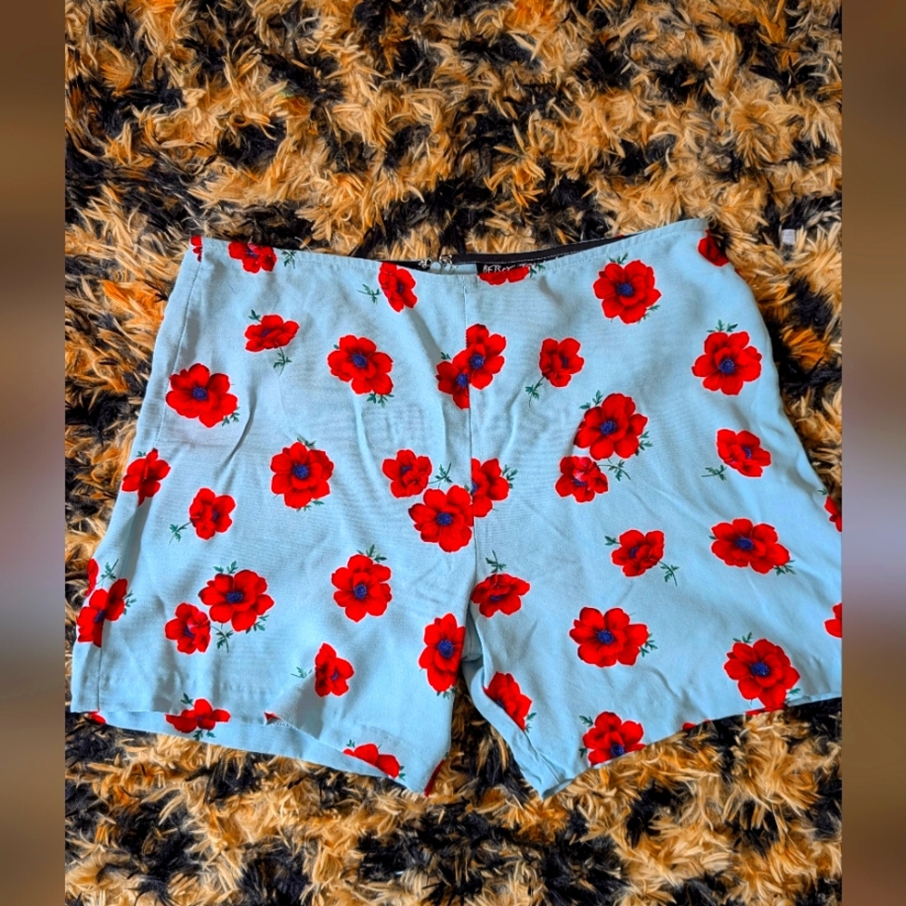 Betsey Johnson Vintage 90's High Waisted Red and Blue Floral Shorts